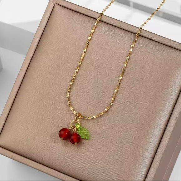 Stainless Steel Cherry Necklace Natural stone - Picture 5 of 6